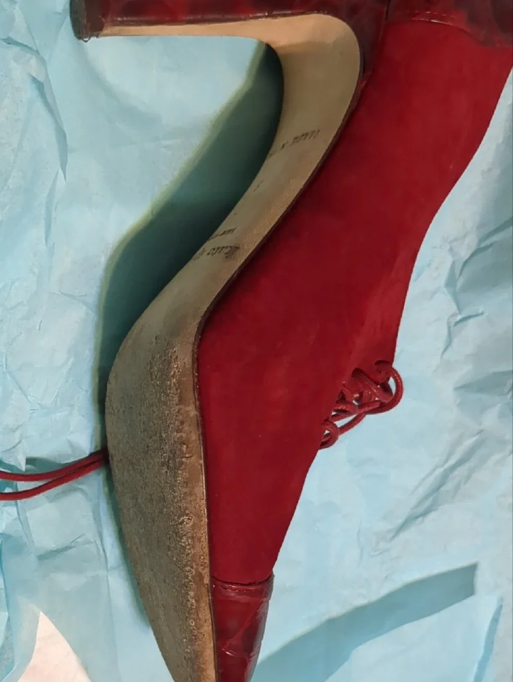 Kate Spade Dark Red Suede Faux Croc Lace-Up Heels 7B Spectator